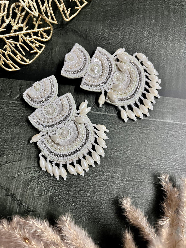 Plus Size Tiana Semi White Beaded Earrings