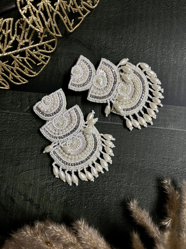 Plus Size Tiana Semi White Beaded Earrings